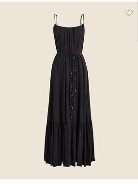 J. Crew Black Spaghetti-Strap Maxi Dress with Beaded Waist Tie